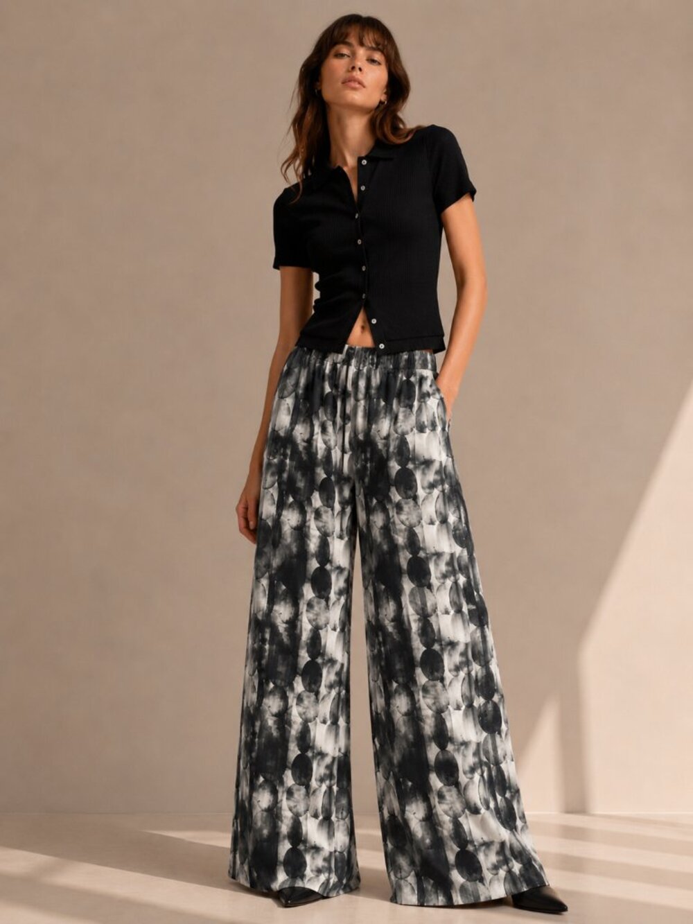 PierAntonioGaspari Printed Pants IT 42 US 6 Grey Black Abstract Dot Trousers NWT